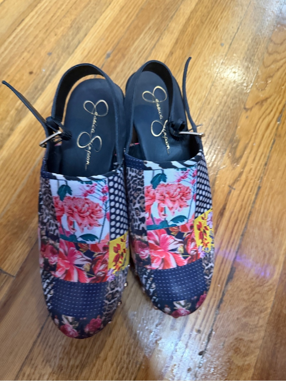Jessica Simpson Multicolor Floral Patchwork Slingback Flats